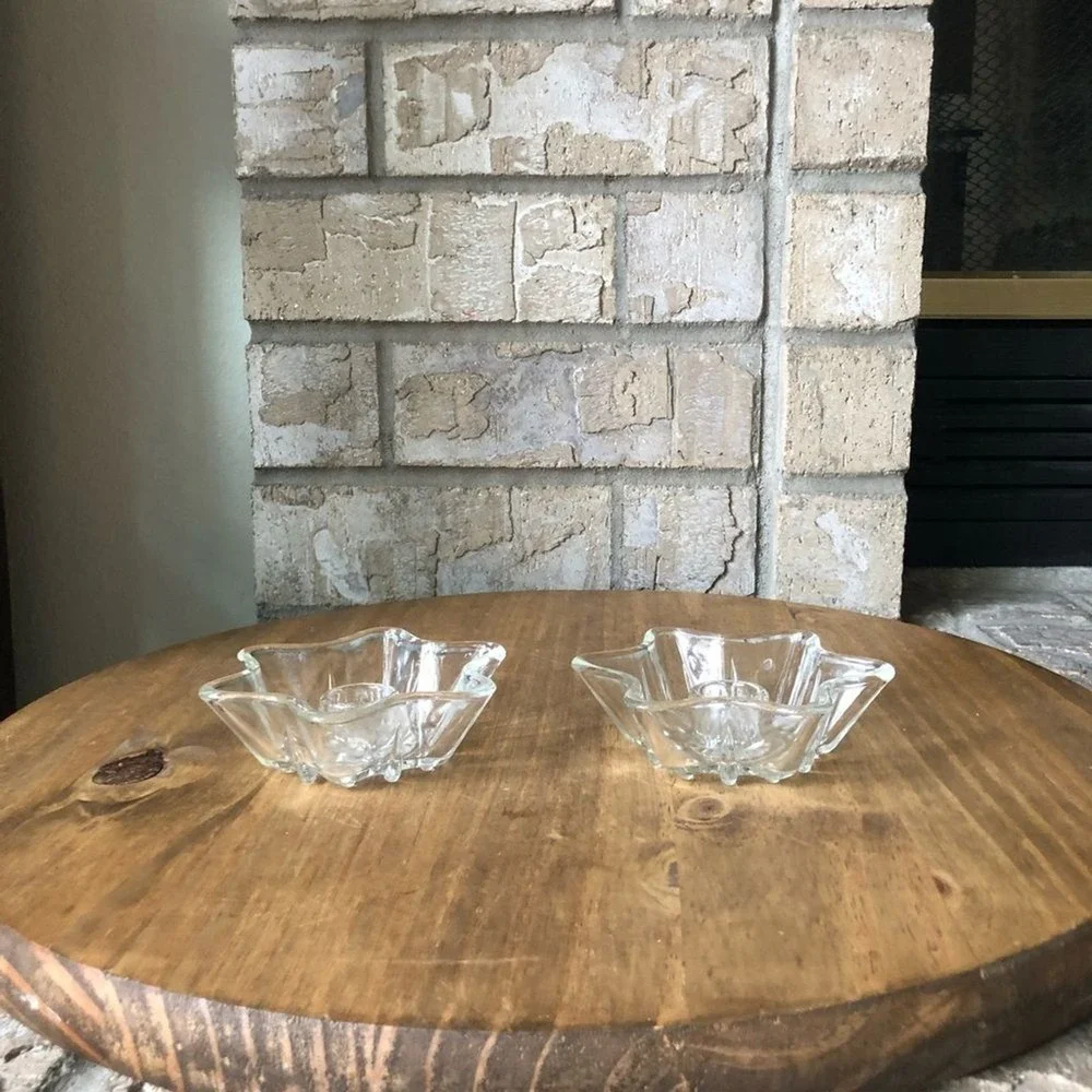 Vintage Star-Shaped Glass Candle Holders Set of 2